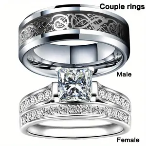 Couples Engagement Ring Set - Exquisite Silver Plated Bands for Him and Her, Luxurious Valentine's Day Wedding Gift for Daily Occasions, Elegant Design, Perfect Symbol of Eternal Love