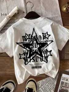 Women's Star Print Round Neck Tee, Fashion Casual Streetwear Letter Print Crew Neck Loose Lightweight T-Shirt for Daily Holiday Vacation Outdoor Wear, Ladies Clothes for Summer, Womenswear