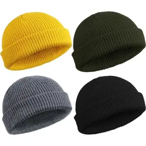 4 Pieces Trawler Beanie Watch Hat Roll Up Edge Skullcap Fisherman Beanie Unisex in Yellow Olive Gray and Black Warm Pink Fleece Winter Overalls Ruched Mock Neck Midi Dress Valentine's Day Heart Print Jumpsuit Soft Knitted Night Mini Bodycon -Up Adjustable