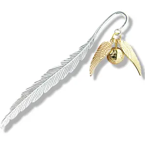 Retro metal feather bookmark with golden wings charm-thin and unique metal bookmark.