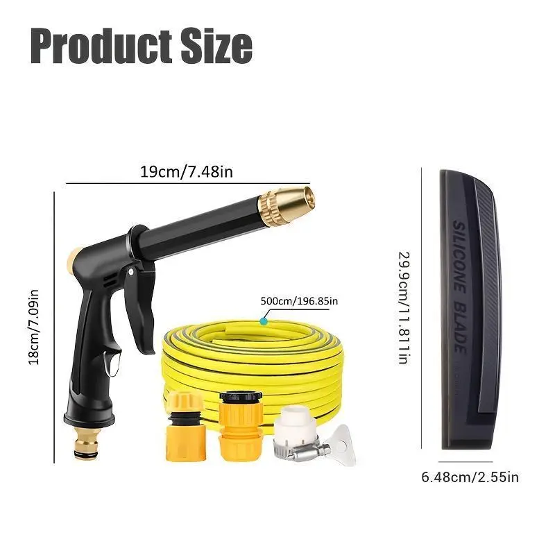 1 Set 2-In-1 High Pressure Car Washing Gun Set And Squeegee, Portable Car Washer with Hose, Water Blade for Car Window Glass, No Scratch Car Cleaning Kit, Without Battery