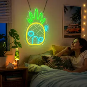 Pineapple House LED Neon Sign, USB Powered Dimmable Tropical Wall Light, Bright Yellow Green Blue Glow, Acrylic Backboard, Fun Room Decor for Bedroom, Game Room, Dorm, Bar, Party Space, Island Style Gift