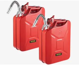 VEVOR Jerry Fuel Can 5.3 Gallon 20L Portable Gas Can with Flexible Spout Rustproof Heat-resistant Steel Tank for Cars Trucks 2PCS Red Military-style No Leaks No Fumes