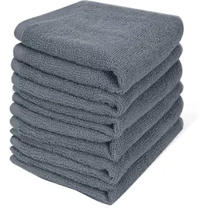 6 Pack 100% Cotton Wash Cloth - 12x12 Inch Highly Absorbent Soft Fingertip Towels, Machine Washable Premium Washcloths for Bathroom, Gym, Hotel, Spa, Kitchen, Grey