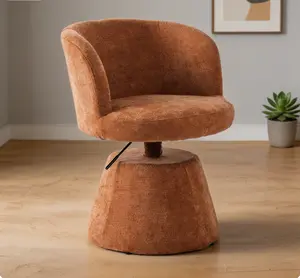 Terracotta & Orange Modern Chenille Bar Stool, 360° Swivel Adjustable Height Ergonomic Round Chair, Stylish Upholstered Accent Seat for Kitchen Island, Pub and Bedroom