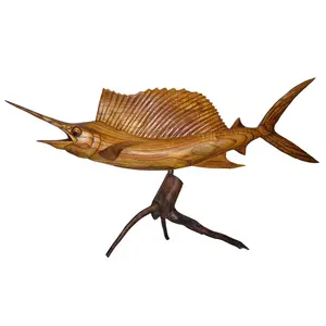 WorldBazzar Sailfish Beautiful Handmade Wood Sculpture Statue Ocean Mount Carving Sport Fish Trophy ONE of A Kind