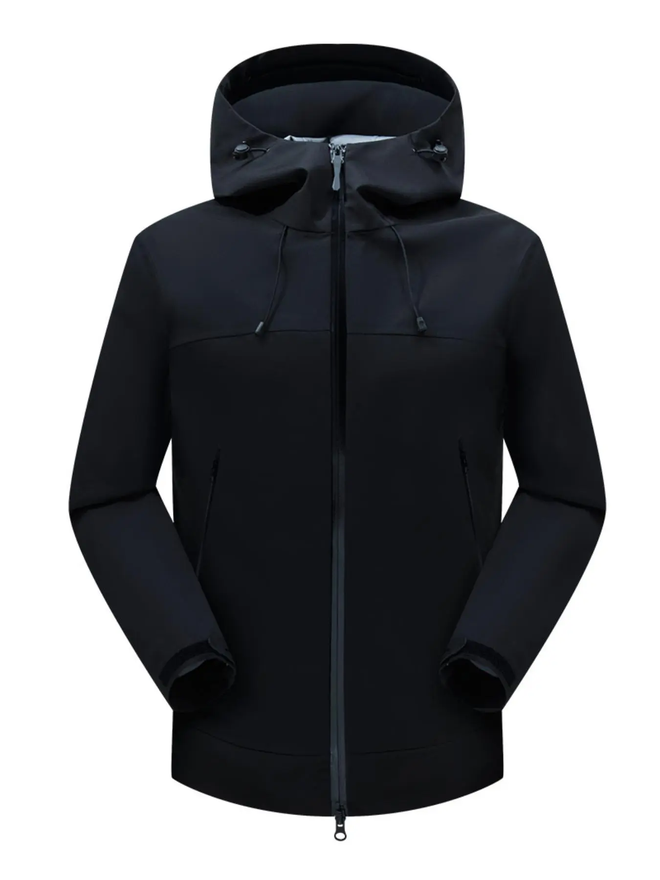 Men's Solid Zip Up Drawstring Hooded Skiing Jackets, Regular Fit Sporty Waterproof Windproof Outerwear Long Sleeve Pocket Skiing Jackets for Outdoor Activities, Men's Sportswear for Fall & Winter