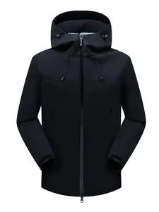 Men's Solid Zip Up Drawstring Hooded Skiing Jackets, Regular Fit Sporty Waterproof Windproof Outerwear Long Sleeve Pocket Skiing Jackets for Outdoor Activities, Men's Sportswear for Fall & Winter