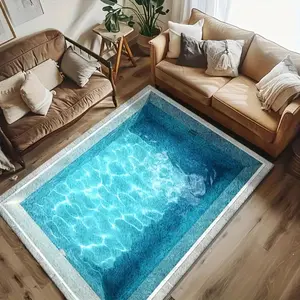 2D Illusion Indoor Swimming Pool Flannel Area Rug - Oversized Soft Plush Mat for Living Room & Game Room, Non-Slip Optical Illusion Home Decor Decorative Rugs #2DIllusionRug #OpticalIllusionDecor #GameRoomCarpet #FlannelMat #NonSlipRug