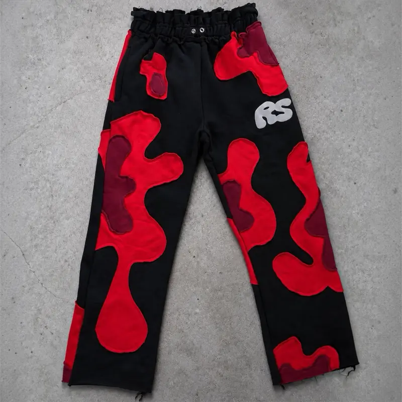 RS Black & Red Camouflage Wide-Leg Sweatpants
