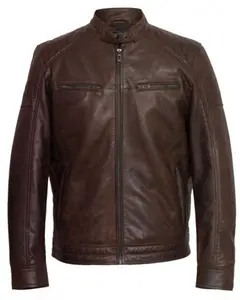 MotorCycleJackets Mens Motorcycle Racer Brown Leather Jacket