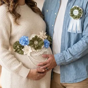 Hunter Green, Blue & Ivory Baby Shower Maternity Sash and Daddy-to-Be Pin Set