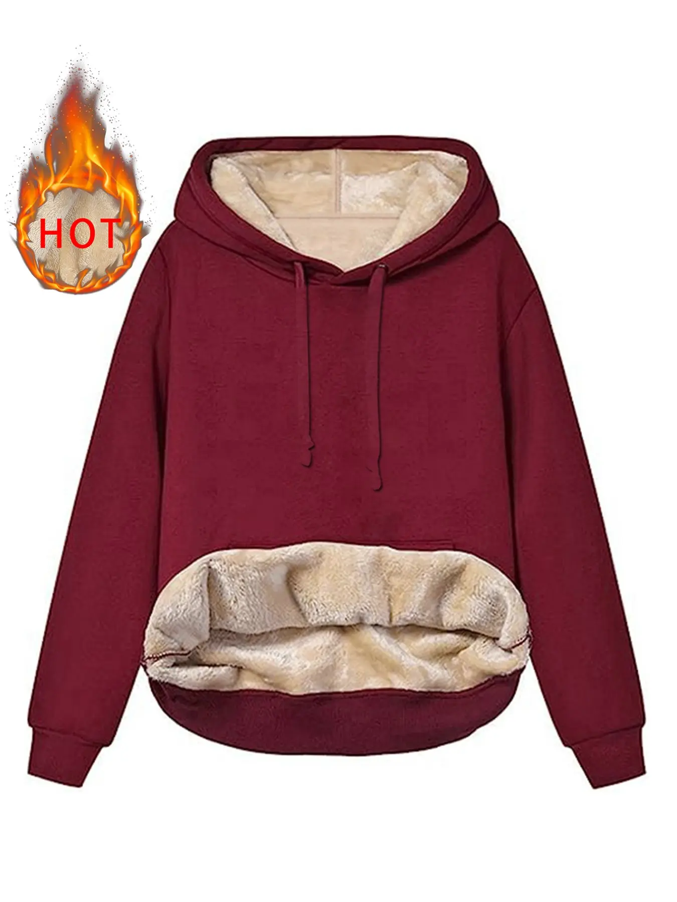 Women's Fall Winter Casual Fitted Long Sleeves Hoodie Sweatshirts with Pockets, European and American Style, Warm Composite Fabric, Cross-Border Fashion, Adjustable Drawstring