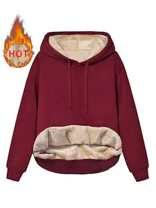 Women's Fall Winter Casual Fitted Long Sleeves Hoodie Sweatshirts with Pockets, European and American Style, Warm Composite Fabric, Cross-Border Fashion