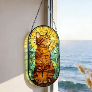 Stained Glass Cat Suncatcher, Orange Tabby Window Art