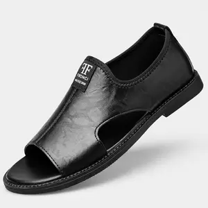 YANXIANSHOES Men's Black Peep Toe Footwear - Lightweight Men's Sandals, Synthetic Walkable Casual Beach Shoes, Soft Rubber Sole Shoes