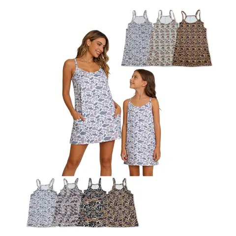 Women's Sleeveless Nylon Spandex Cool Camo Print Stretch Tank Dress Matching Set - Athletic Wear, Sporty Chic 4T Summer Essential, Mom/Kid Gift Option