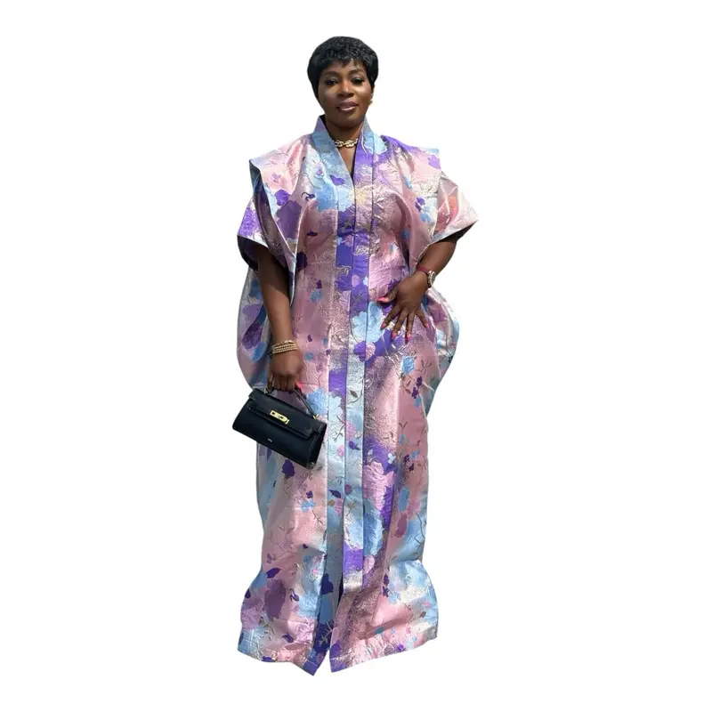 Women's Sakina Floral Radiance Floor-Length Brocade Bubu with Matching Head Scarf - Modest Fashion Hijab Set