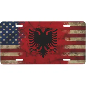 Albania Flag Albanian American Flag Personalized Front Aluminum License Plate Suitable Outdoor Play 6 X 12 in
