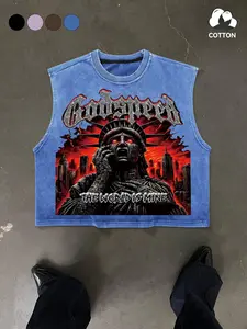Men's Godspeed Graphic Vest, Loose Fit Sleeveless Top, Dark Metal Street Style, High-Quality Cotton, Summer Casual Wear
