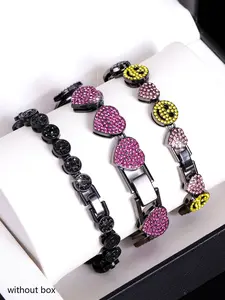 3pcs Luxurious purple/black/yellow heart-shaped smiley face tennis chain bracelet hip-hop ice cream spring and summer fashion jewelry
