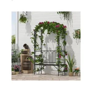 Fitness equipment  Outsunny Metal Trellis Arbor Arch for Climbing Plants with Garden Bench Grow Grapes Vines Patio Decor 2 Person Outdoor Steel Decorative Seating 484 lbs. Weight Capacity Black Strength training