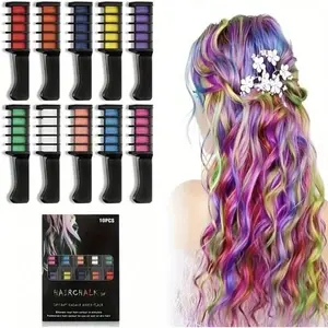 10 Color New Hair Chalk Comb Temporary Bright Hair Color Dye for Kids, Washable Hair Chalk Girls New Year Birthday Cosplay