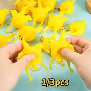 Fun Keychain Set, Creative Squeeze Egg Laying Chicken Toy Keyring, Surprising Soft Gel Toy, 1/3 Pieces Pack