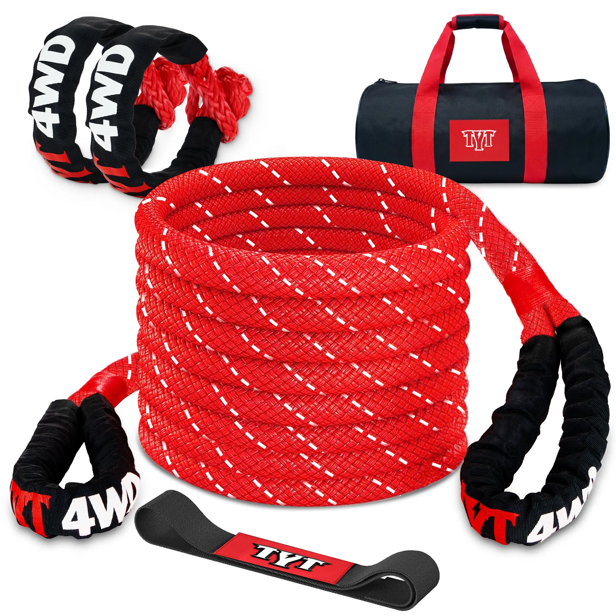 TYT Kinetic Recovery Rope - Heavy-Duty Nylon Outdoor Safety Rope for Vehicle Towing with 2pcs Soft Shackles, Outdoor Rope