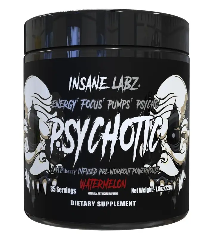 Insane Labz Psychotic Black Edition Mid Stimulant Pre Workout Powder, Energy Focus Pumps, Loaded with Creatine Beta Alanine Taurine Fueled by AMPiberry, 35 Servings (Watermelon)