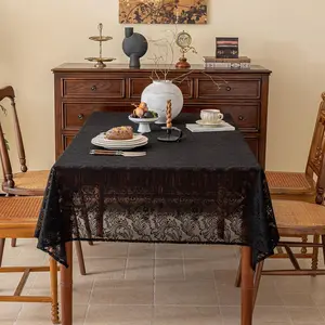 Black Lace Tablecloth, Rectangle Tablecloth, Phoenix Tail Flower Embroidery Tablecloth, Household Table Decoration Supplies for Home Kitchen Dining Room