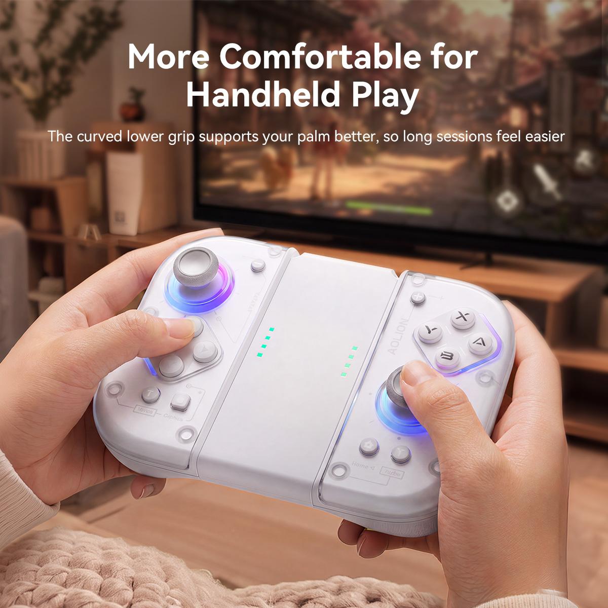 AOLION J20 Detachable Handheld Controller for Switch – Designed for Switch & Switch OLED Handheld Mode, Bluetooth Compatible with Switch 2, Hall Effect Joysticks, RGB Lighting, Clicky Mechanical Buttons, Motion Control, Ergonomic Grip, Transparent Shell