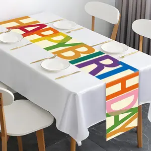 Happy Birthday Table Runner, Colorful Rectangular Tablecloth, Table Decoration Supplies for Home Party, Vanity Decor Accessories, Ornaments