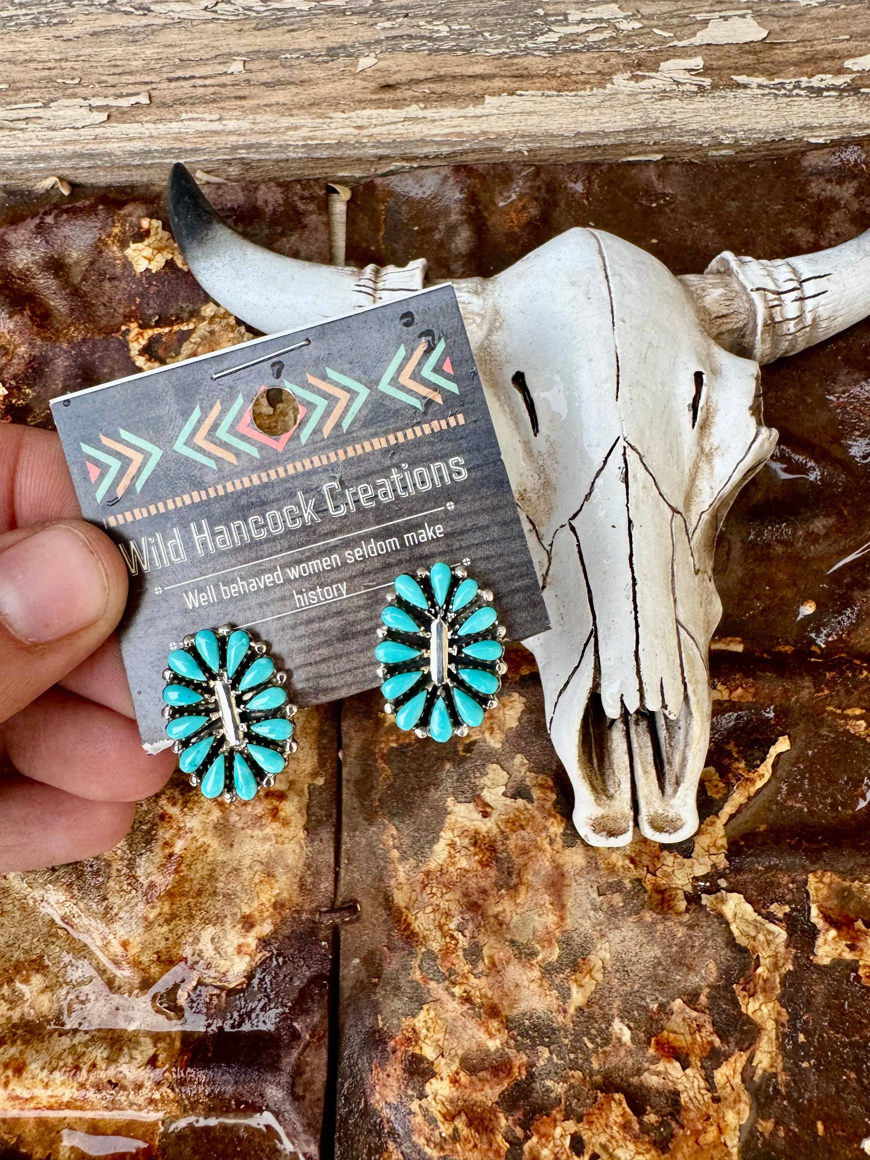 Genuine Turquoise Ear Clusters/Real Turquoise stud Earrings