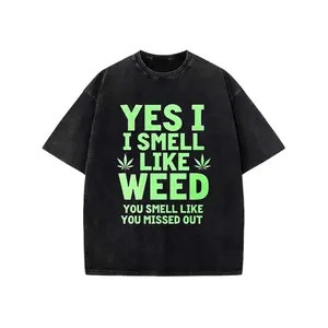 Cotton Yes I Smell Like Weed 21 Men's Graphic T-Shirt Black Neon Green Leaf Design Breathable Crew Neck Regular Fit Casual Short Sleeve Top for Summer Year Round Wear