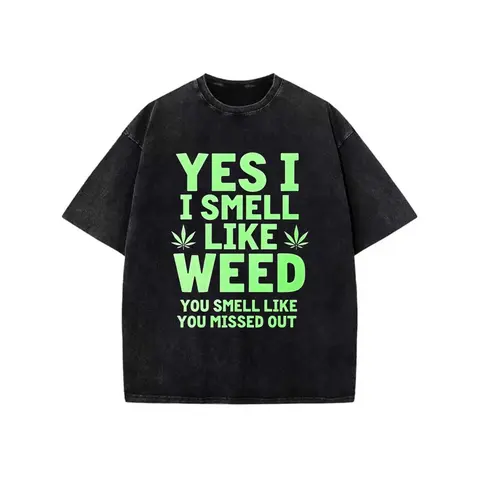 Cotton Yes I Smell Like Weed 21 Men's Graphic T-Shirt Black Neon Green Leaf Design Breathable Crew Neck Regular Fit Casual Short Sleeve Top for Summer Year Round Wear