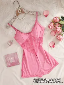 Women's Lace Mesh Transparent Jumpsuit, Sexy Slim-Fit Teddy Underwear, All Seasons, Sizes S-Xxxxl, Perfect for Dates and Valentine's Day, Lingerie Bodysuit