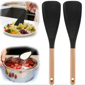 Multifunctional Spatula, Wooden-Handled Silicone Spatula, Multifunctional Spatula, BPA-Free, One-Piece Design, Silicone Head, Ideal for Stirring, Stir-Frying, Scooping, Flipping, and Serving Food, Baking Mixing Tool.