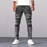 Men's Silver Gray Slim Fit Stretch Nylon Denim Jeans - 2026 New Arrival, Distressed Ripped Details, Multi-Wash, Pockets, Streetwear Look, All Seasons, Fitted Skinny Cut, Stretch Denim Feels Comfy, Casual Weekend Wear, Jeans That Upgrade Outfits