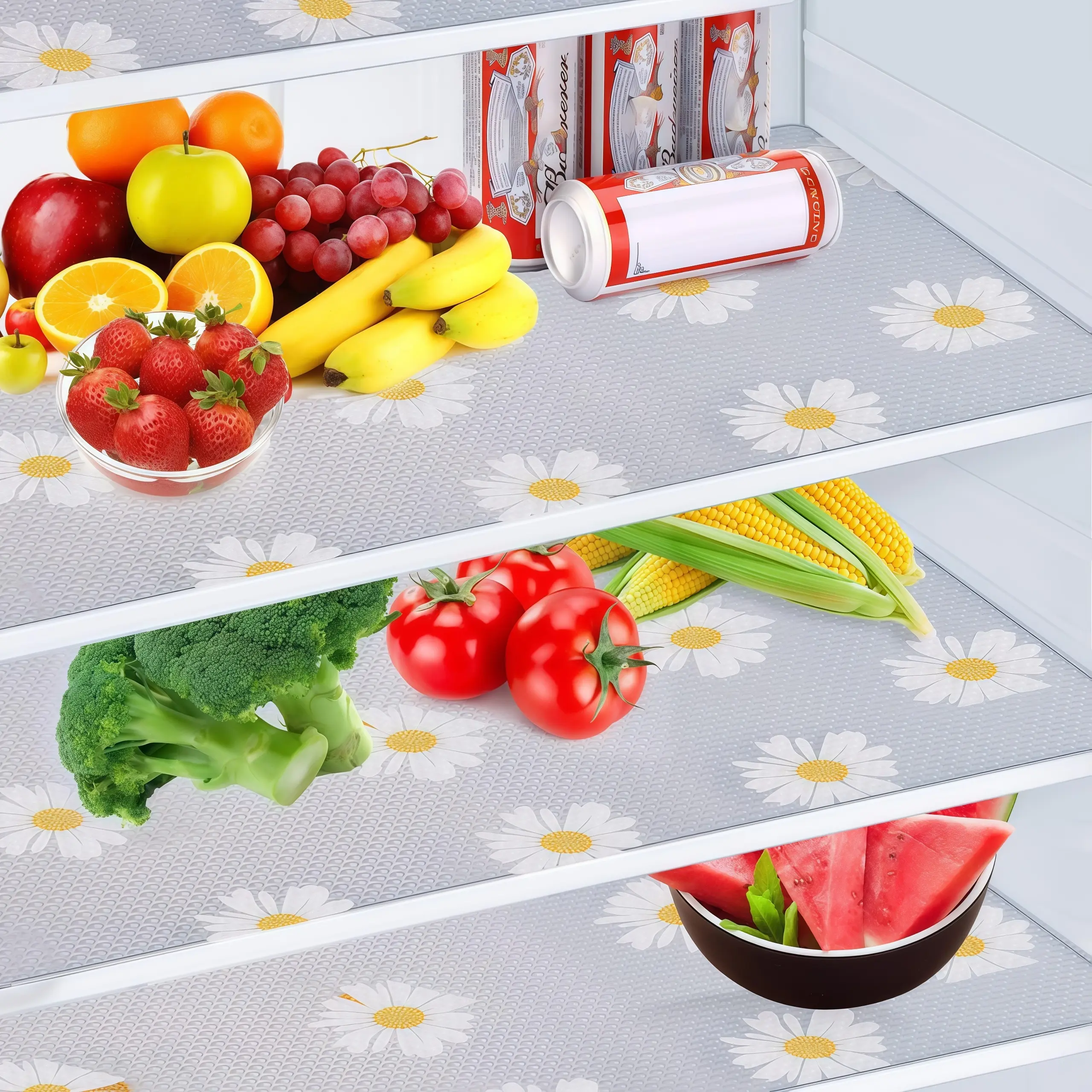LMMAKE 24PCS BPA-Free Reusable Rectangle Non-Slip Refrigerator Mats - Waterproof, Oil-Repellent Chrysanthemum Style Kitchenware Organizers for Meat Storage, Tableware, Freezer Glass Shelves - Rental Home Essential