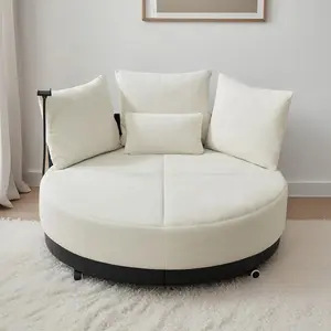 52.75'' Oversized Round Swivel Chair for Couples, 360° Rotating Barrel Chair with Lumbar Pillow & Phone Stand, Anti-Wrinkle Rotating Lounger for Small Spaces, Living Room (Beige)