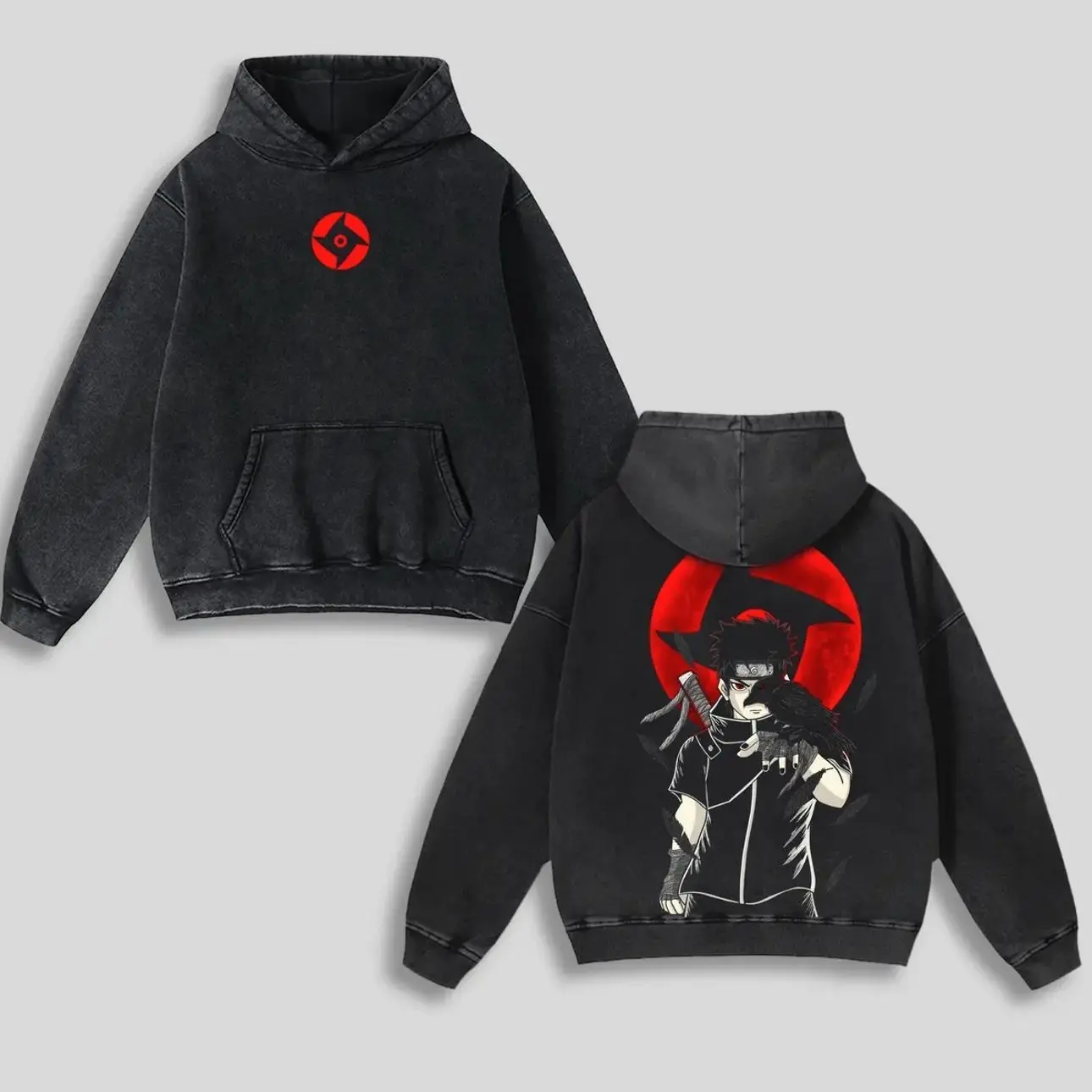 Retro Vintage Limited Shisui Uchiha x Naruto Hoodie, Anime Double Printed Oversized Acid Washed Cotton Hoodie, Anime Manga , Anime Merch OL8