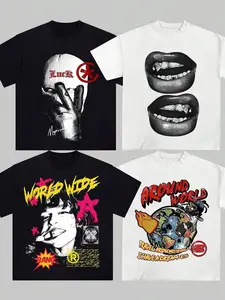 Men Women Short Sleeve T-Shirt Set, Face Mask Design, Earth Print, Outdoor Vacation Travel Picnic Party Fashion