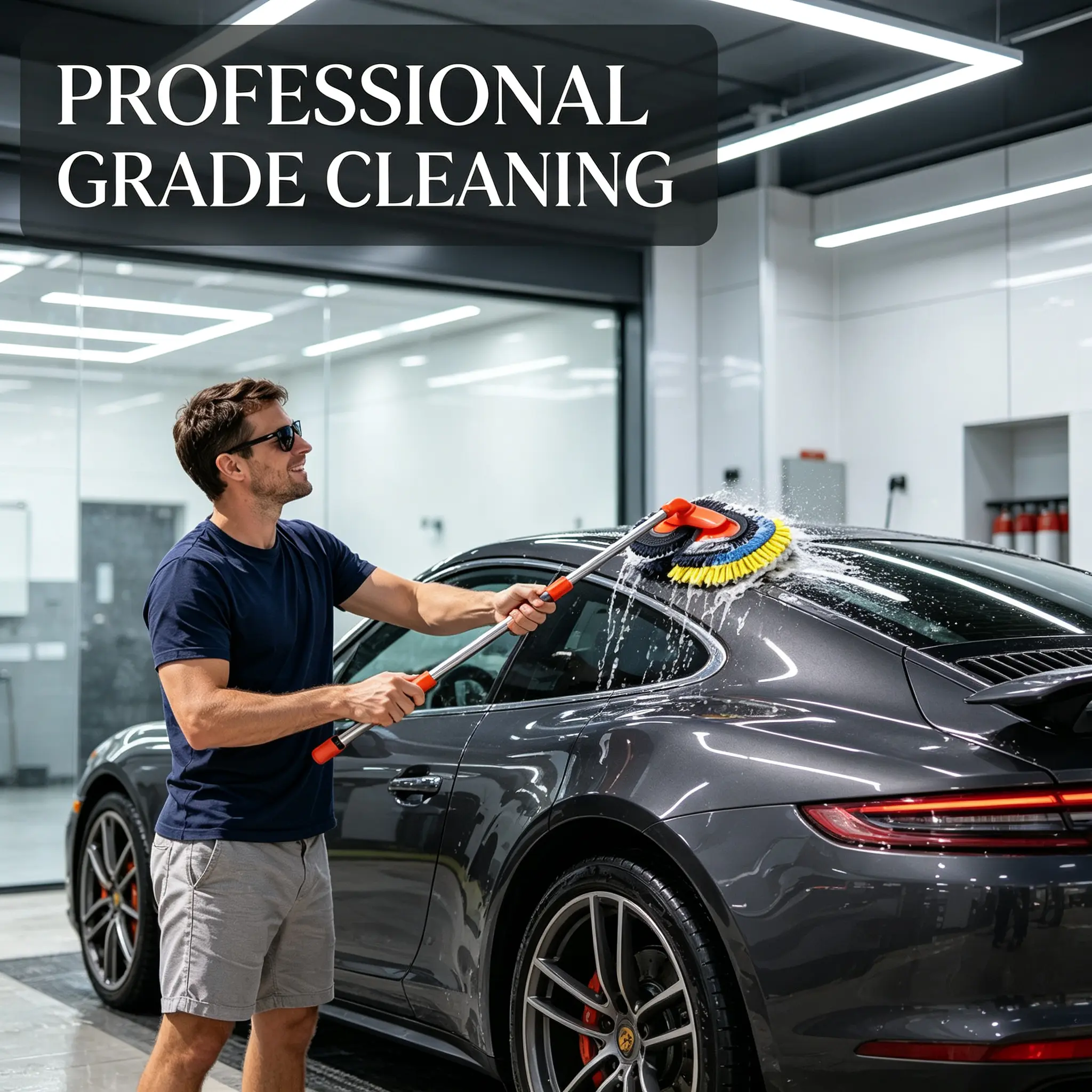 Sturdy Metal Dual-Head Chenille Fiber Car Wash Mop - 3-Section Adjustable Telescopic Handle, Scratch-Free, 360° Swiveling Head Car Wash Equipment - for Ceilings, House Cleaning Brush Aluminium Brush Brush Kitchen
