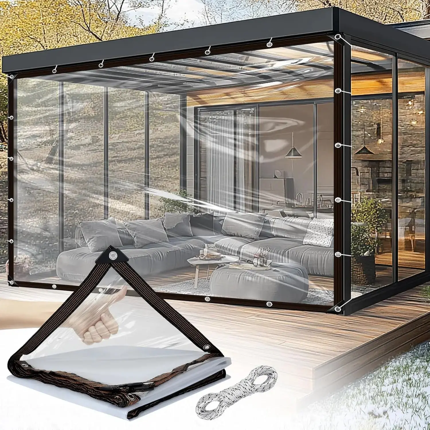 7*10FT Heavy-Duty Clear Waterproof Tarps, Durable PE Tarp with Grommets, UV & Tear Resistant, Transparent Outdoor Cover for Garden, Camping, Patio, Furniture, Car & General Use