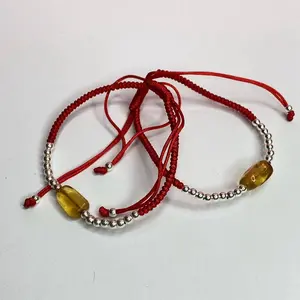 925 Sterling Silver Amber Red String Bracelet | Adjustable (With or Without Evil Eye)