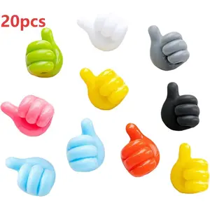 20pcs Thumb Hooks - Thumb Up Wall Hooks Self-adhesive Silicone Thumb Wall Hooks Adhesive Cord Clips for Storage of Cords, Headphones, Plugs