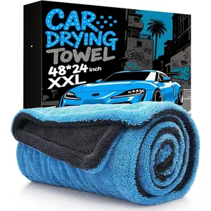 48"x24"  Drying Towel for Full-Sized SUV, Dual Sided Microfiber  Cleaning Towel with Twisting Yarn Technique, 1400GSM Super Absorbent Scratch-Free, Machine Washable (Dark Gray - Blue)
