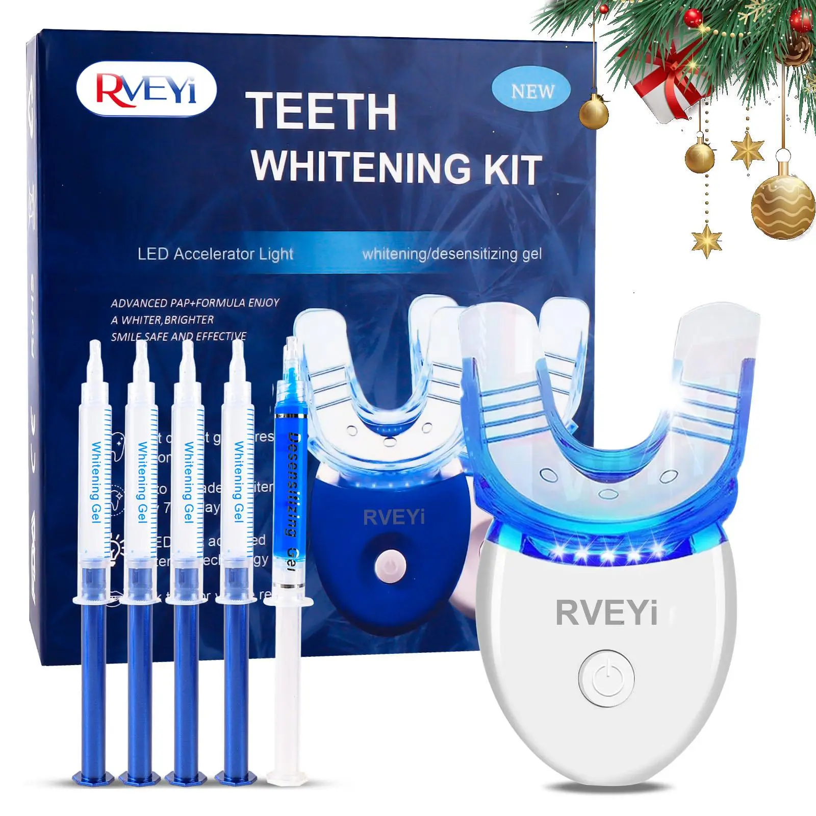 Blue Rechargeable Teeth Brightening Kit, Blue Led Teeth Brightening Accelerator Light & 5 Counts Teeth Gel, Professional Oral Care Kit, Cleaning Supplies, Teeth Brightener, Teeth Brightening Booster, Teeth Stain Remover, Teeth Stain Cleaner