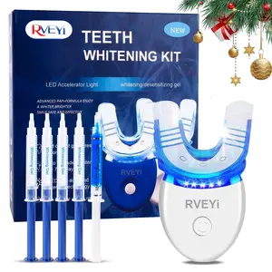 Blue Rechargeable Teeth Brightening Kit, Blue Led Teeth Brightening Accelerator Light & 5 Counts Teeth Gel, Professional Oral Care Kit, Cleaning Supplies, Teeth Brightener, Teeth Brightening Booster, Teeth Stain Remover, Teeth Stain Cleaner